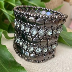 Hematite & Faux Diamond CHAINMAIL Style Cuff Bracelet